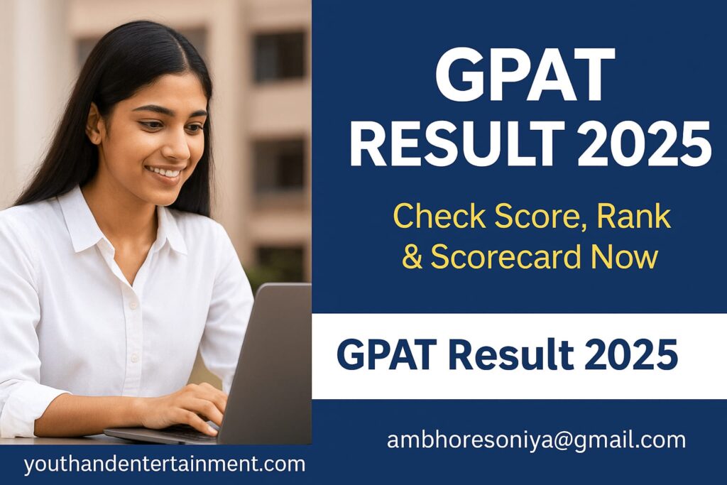 Student checking GPAT Result 2025 on laptop β Scorecard, Rank & Counselling Info