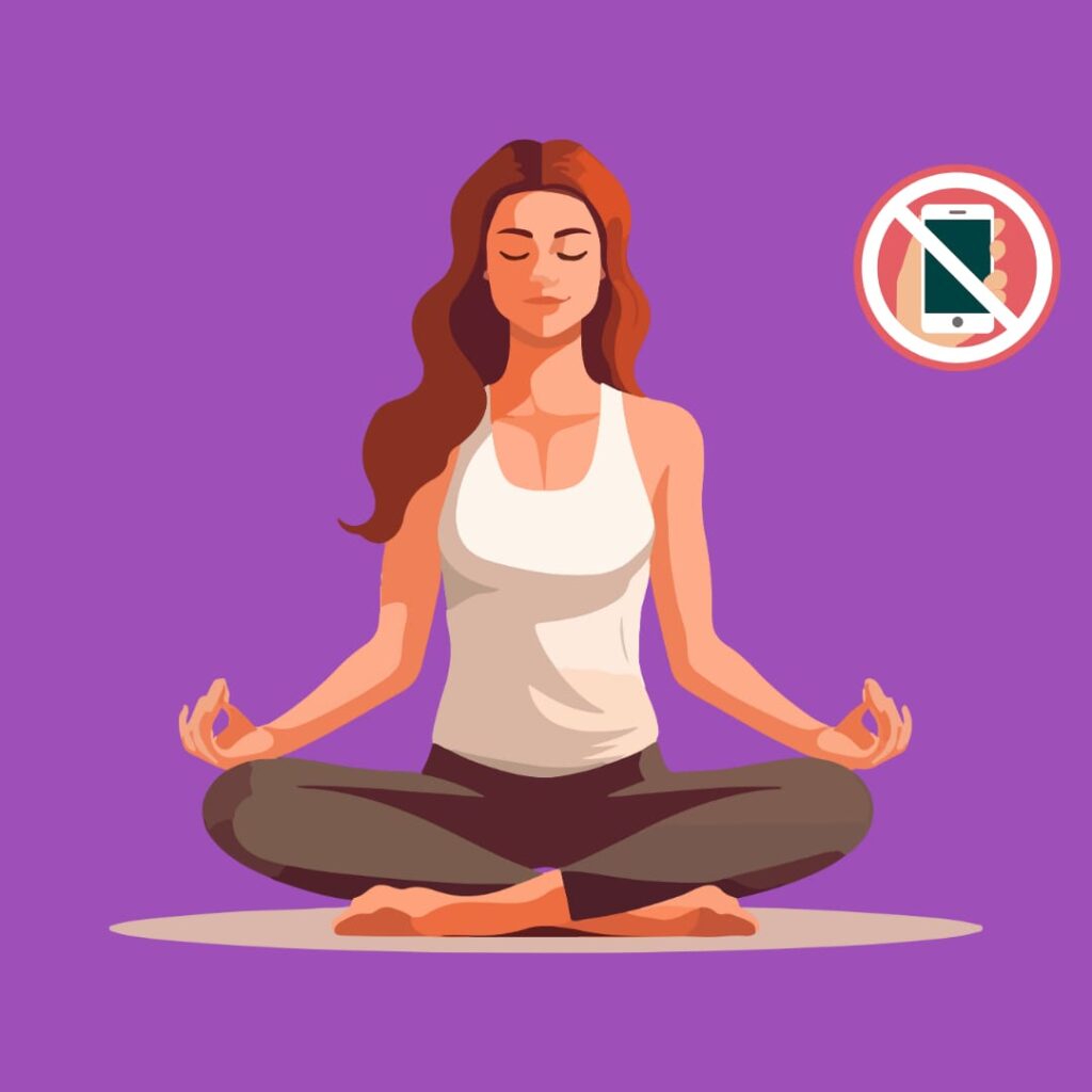 Teen sitting calmly, meditating with phone turned off