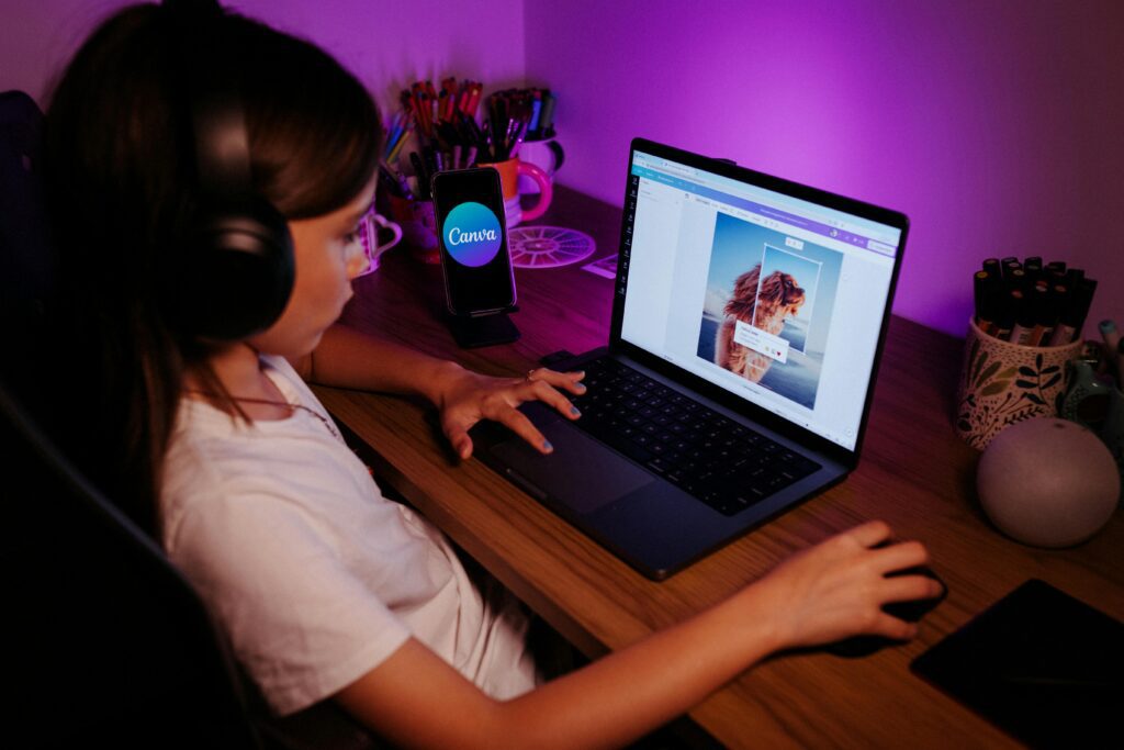 Girl creating digital planner as a trendy business idea for girls