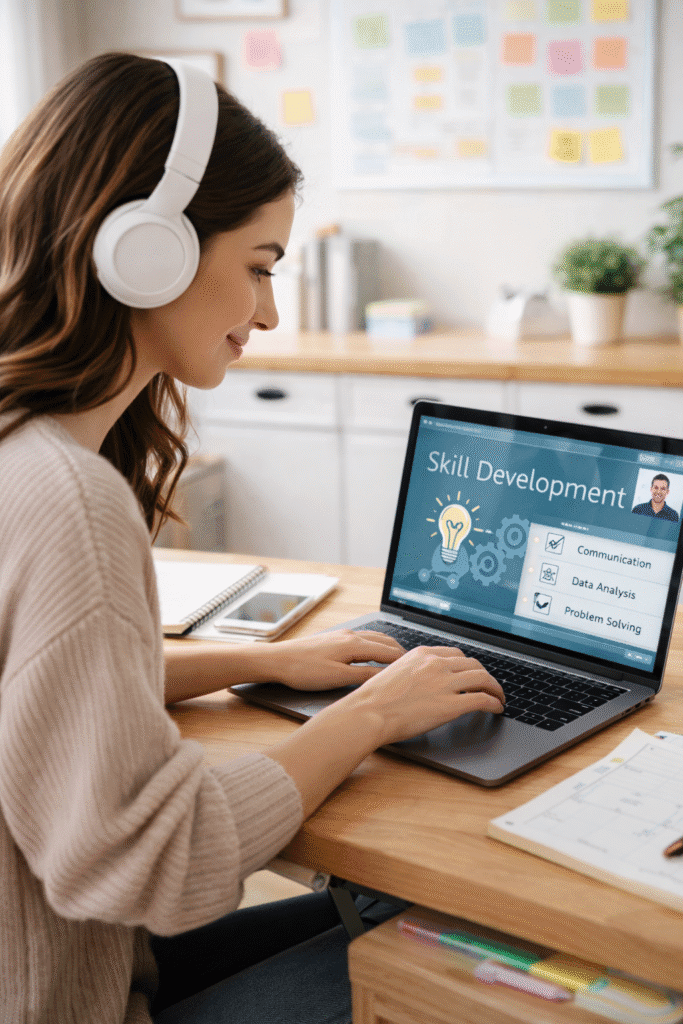 : Middle class student learning new skills online