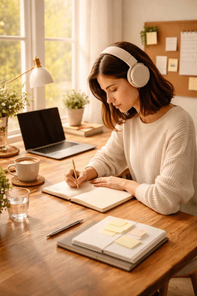 Focused person avoiding distractions to practice self-discipline