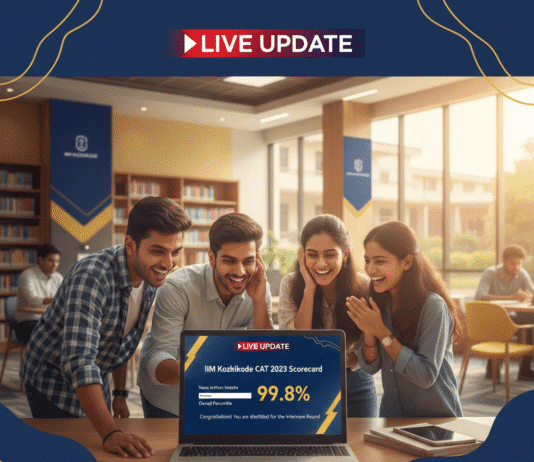 CAT Result 2025 Live Update: 5 Positive Signs Before Scorecard Release | IIM Kozhikode CAT Result 2025 Live Update: Students checking scorecard online with IIM Kozhikode background