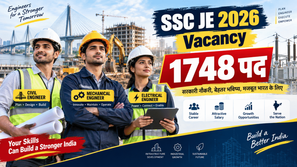 SSC JE 2026 में 1748 पदों की vacancy और engineering branches