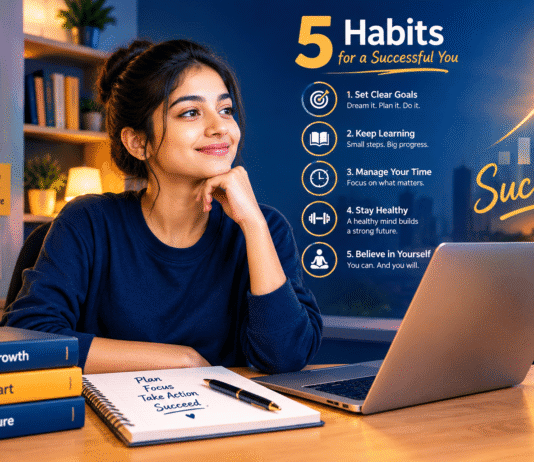5 Student Habits for Success: Ek Brilliant Student Banne ki Ultimate Guide 5 student habits for success illustration showing a focused student studying at a desk