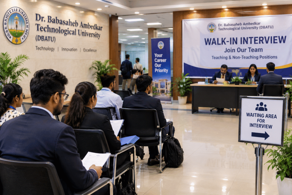 DBATU Recruitment 2026 Walk in Interview Banner for Teaching and Non-Teaching Posts : Candidates attending walk-in-interview for DBATU Bharti 2026