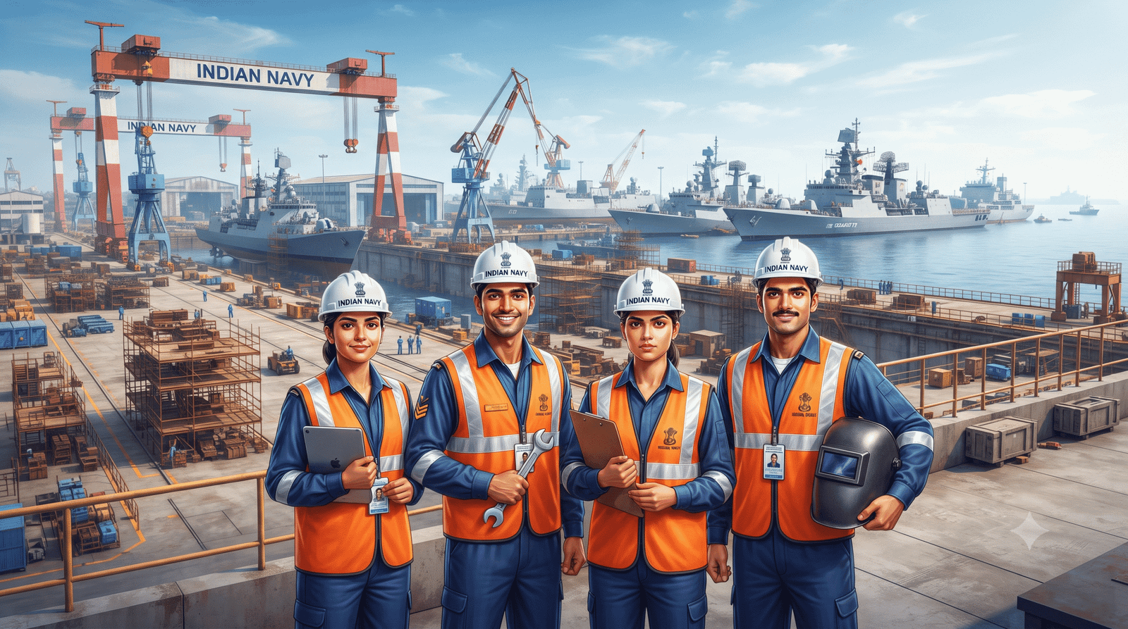 Naval Dockyard Jobs Apprentice Recruitment 2026 banner showing Indian Navy shipyard and young graduates.Naval Dockyard Mumbai Apprentice Recruitment 2026 banner showing Indian Navy shipyard and young graduates.