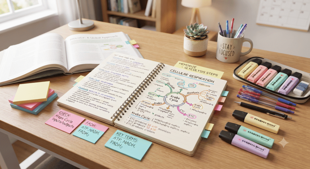 Handmade colorful self-notes and mind maps for smart study